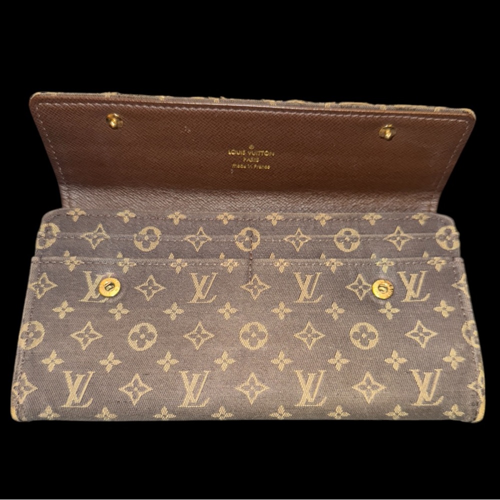 Louis Vuitton Wallet Mini Lin Brown Monogram Sarah Long Double Snap Continental - Picture 7 of 14